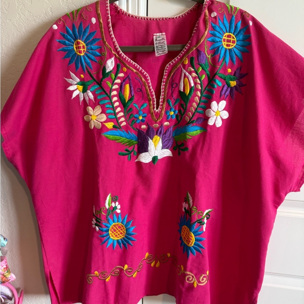 Vibrant Pink Embroidered Top Plus Size